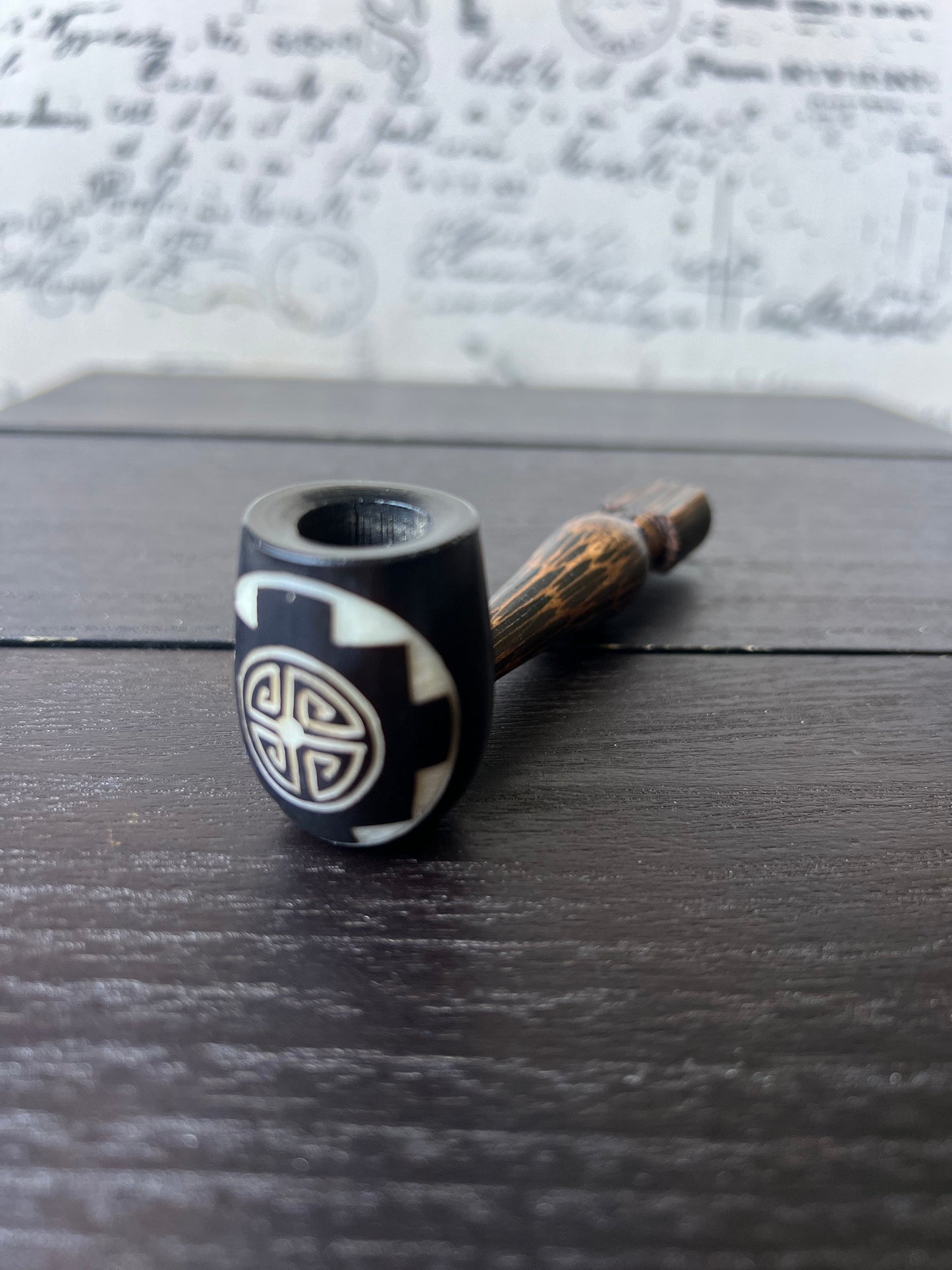 Sun smoking pipe Handcrafted smoking bowl Tagua nut and wood pipe Unique tribal hand pipe Shamanic healing tools Hippie style pipe Organic