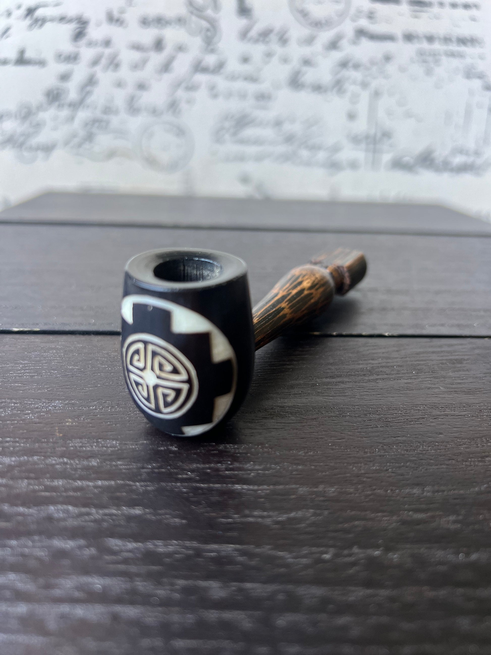 Sun smoking pipe Handcrafted smoking bowl Tagua nut and wood pipe Unique tribal hand pipe Shamanic healing tools Hippie style pipe Organic