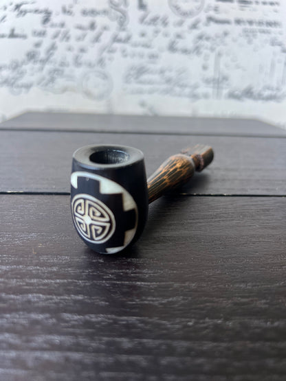 Sun smoking pipe Handcrafted smoking bowl Tagua nut and wood pipe Unique tribal hand pipe Shamanic healing tools Hippie style pipe Organic