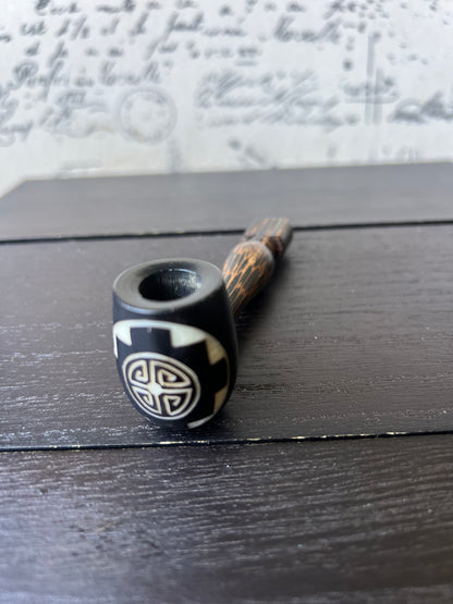 Sun smoking pipe Handcrafted smoking bowl Tagua nut and wood pipe Unique tribal hand pipe Shamanic healing tools Hippie style pipe Organic