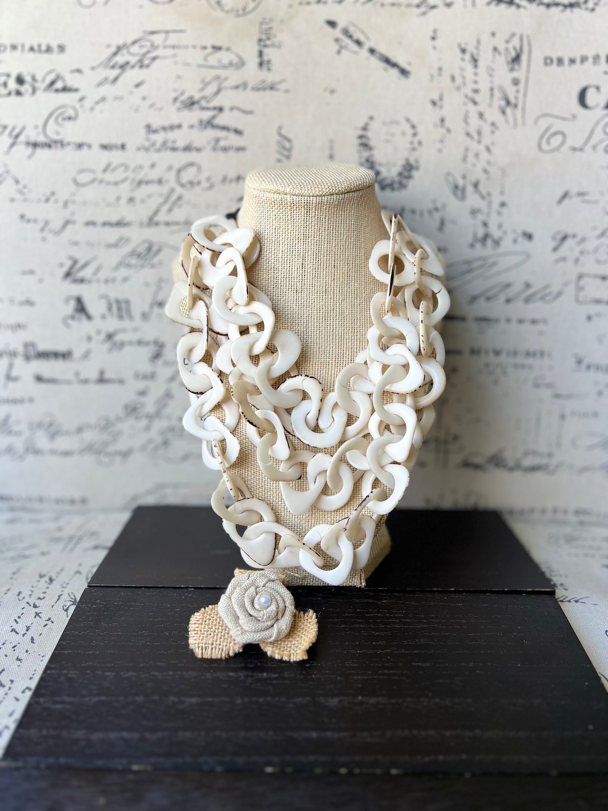 Ivory white necklace 14 year wedding anniversary gift for wife Tagua jewelry Fall fashion trends Wearable art Statement necklace for women