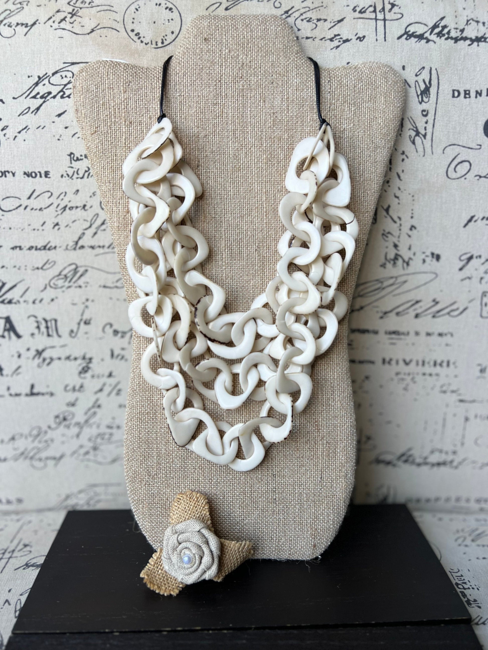 Ivory white necklace 14 year wedding anniversary gift for wife Tagua jewelry Spring fashion trends Wearable art Statement necklace for women
