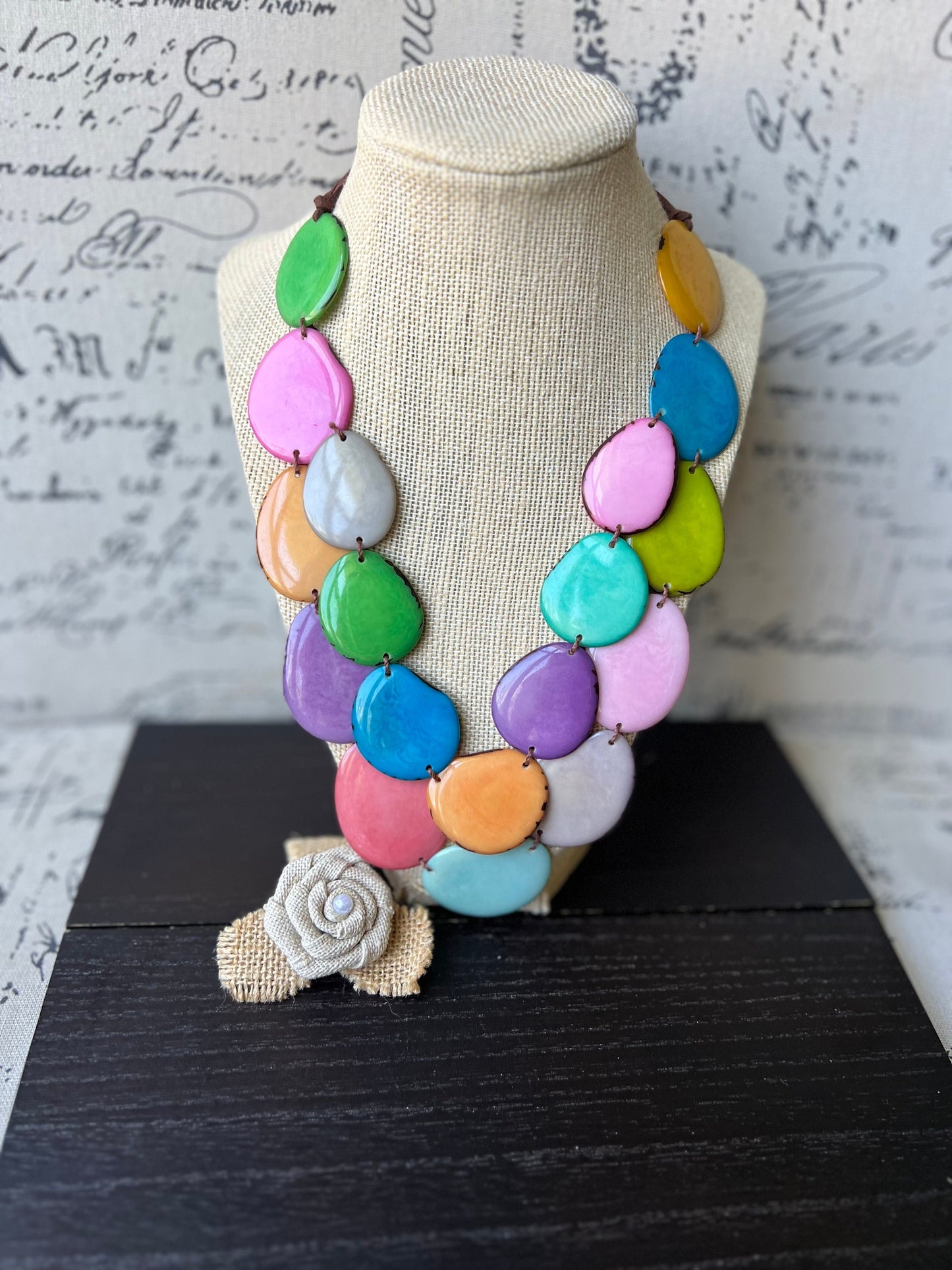 Rainbow statement necklace Tagua jewelry Spring fashion 2025 Big bold necklaces Wearable art Mothers day gifts for wife Artsy gifts