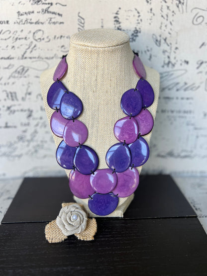 Multi color statement necklace Tagua jewelry Purple beaded necklace women Chunky handmade necklace Adjustable cord Mothers day gifts