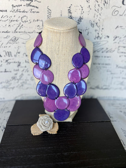 Multi color statement necklace Tagua jewelry Purple beaded necklace women Chunky handmade necklace Adjustable cord Mothers day gifts