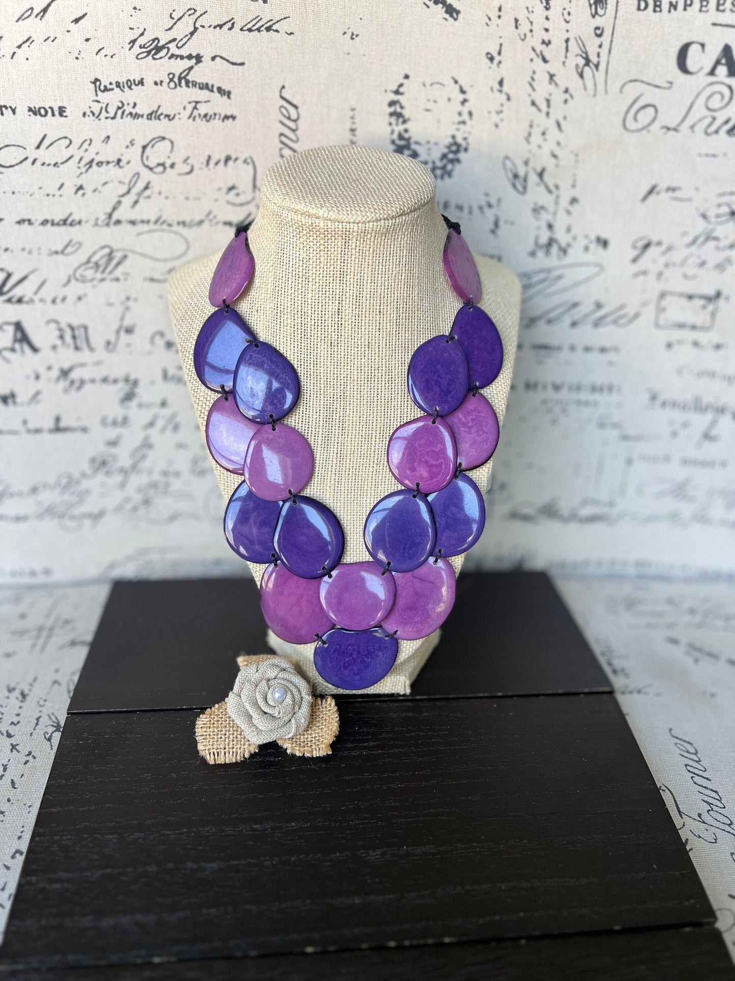 Multi color statement necklace Tagua jewelry Purple beaded necklace women Chunky handmade necklace Adjustable cord Mothers day gifts