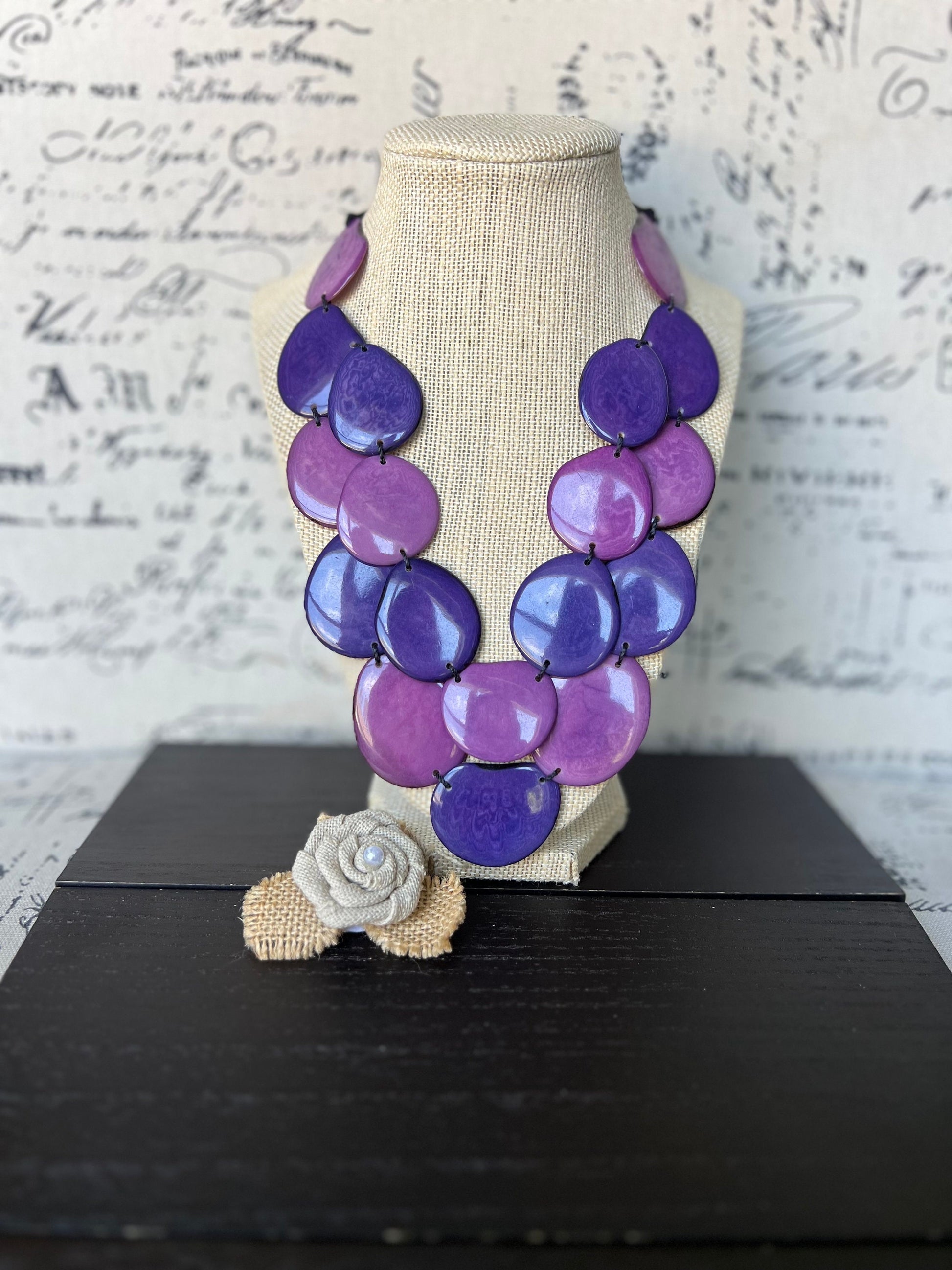 Multi color statement necklace Tagua jewelry Purple beaded necklace women Chunky handmade necklace Adjustable cord Mothers day gifts