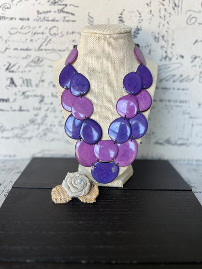 Multi color statement necklace Tagua jewelry Purple beaded necklace women Chunky handmade necklace Adjustable cord Mothers day gifts