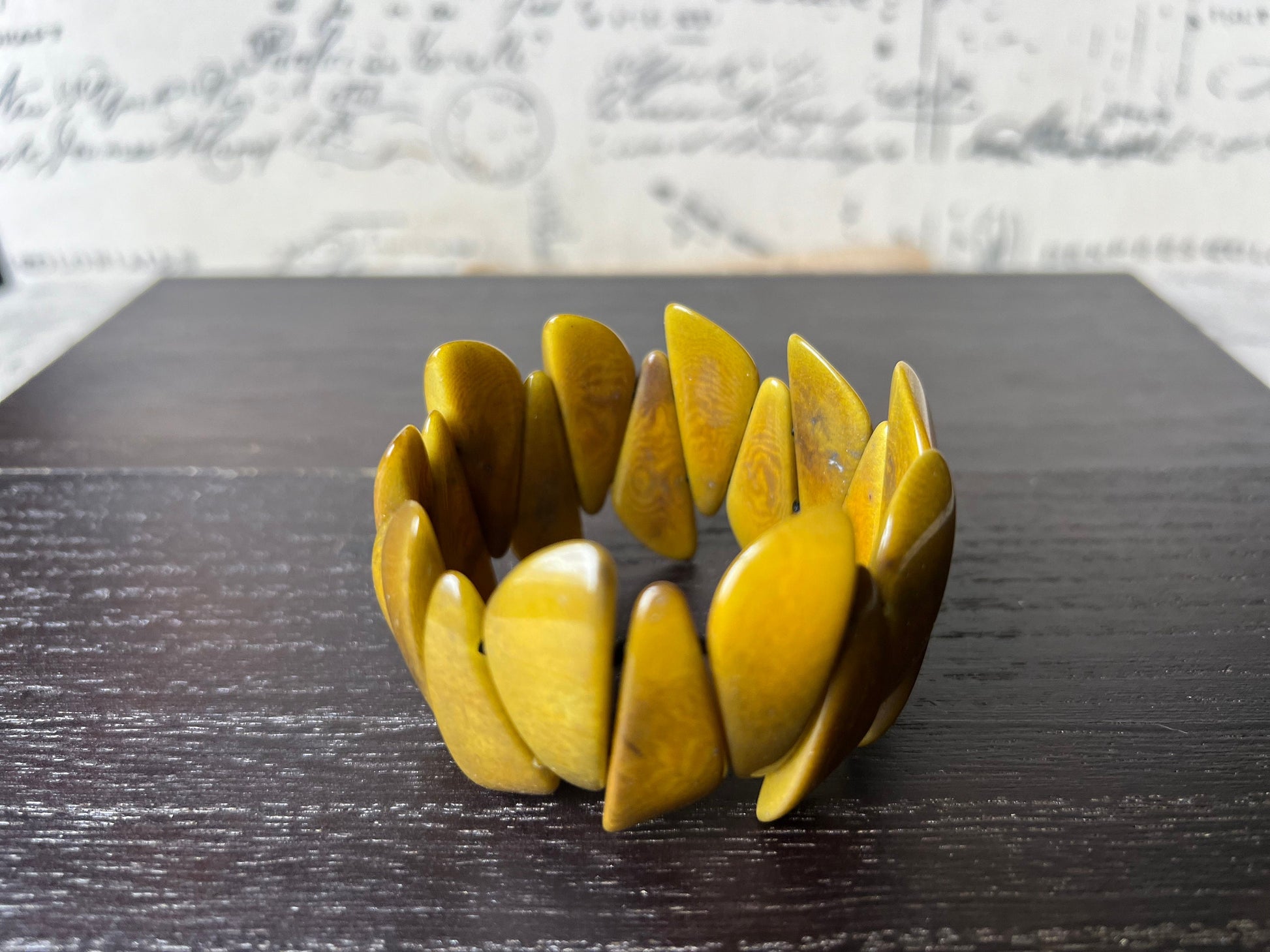 Olive green bracelets Tagua jewelry Beaded bracelets for women Art to wear Mothers day gift Fall fashion Stretch bead bracelet Artsy gift