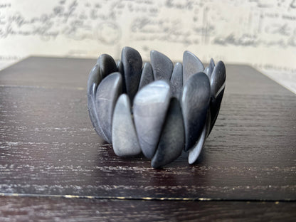 Dark grey bead bracelet Tagua jewelry Elastic stretch bangle Edgy bracelet for women Wearable art Handmade statement bracelet Artsy gifts