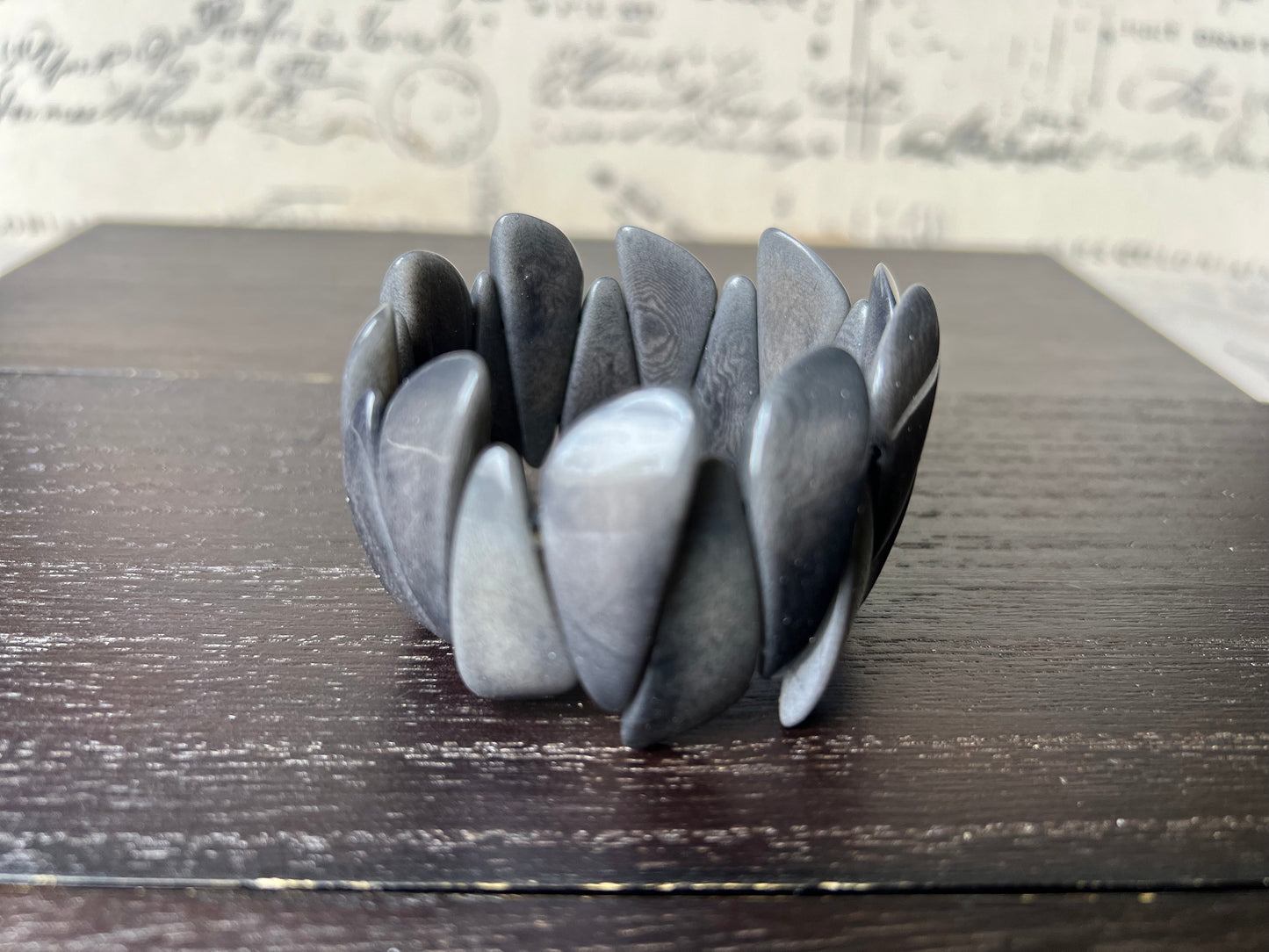 Dark grey bead bracelet Tagua jewelry Elastic stretch bangle Edgy bracelet for women Wearable art Handmade statement bracelet Artsy gifts