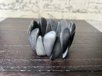 Dark grey bead bracelet Tagua jewelry Elastic stretch bangle Edgy bracelet for women Wearable art Handmade statement bracelet Artsy gifts