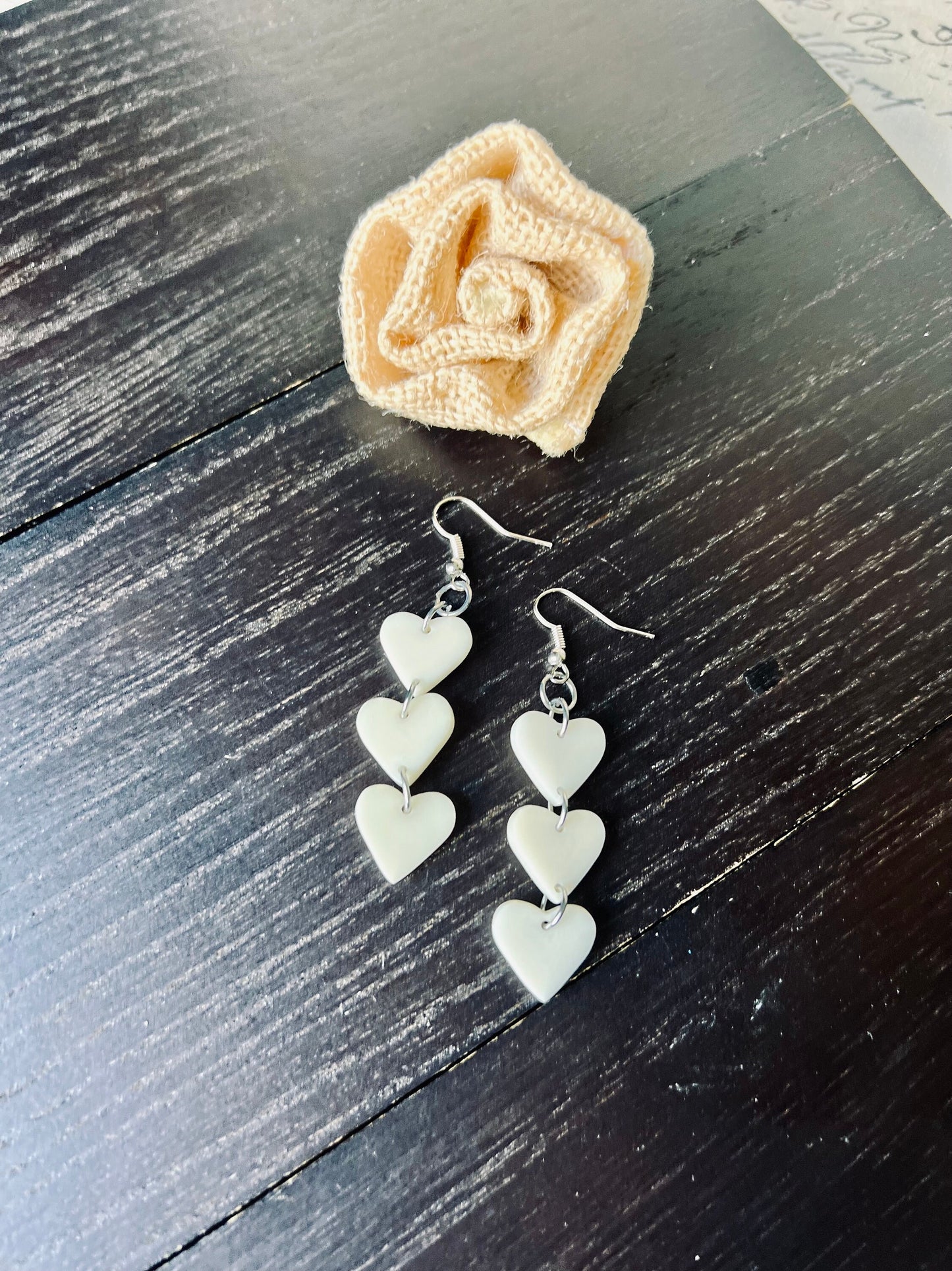 White heart earrings 14 year wedding anniversary gifts for her Waterfall drop earrings I love you jewelry Earrings for wedding Tagua jewelry