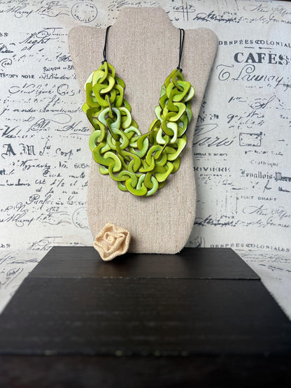 Green statement necklace Tagua jewelry Adjustable cord Big bold necklaces Spring fashion Valentine’s Day gifts for wife Wearable art
