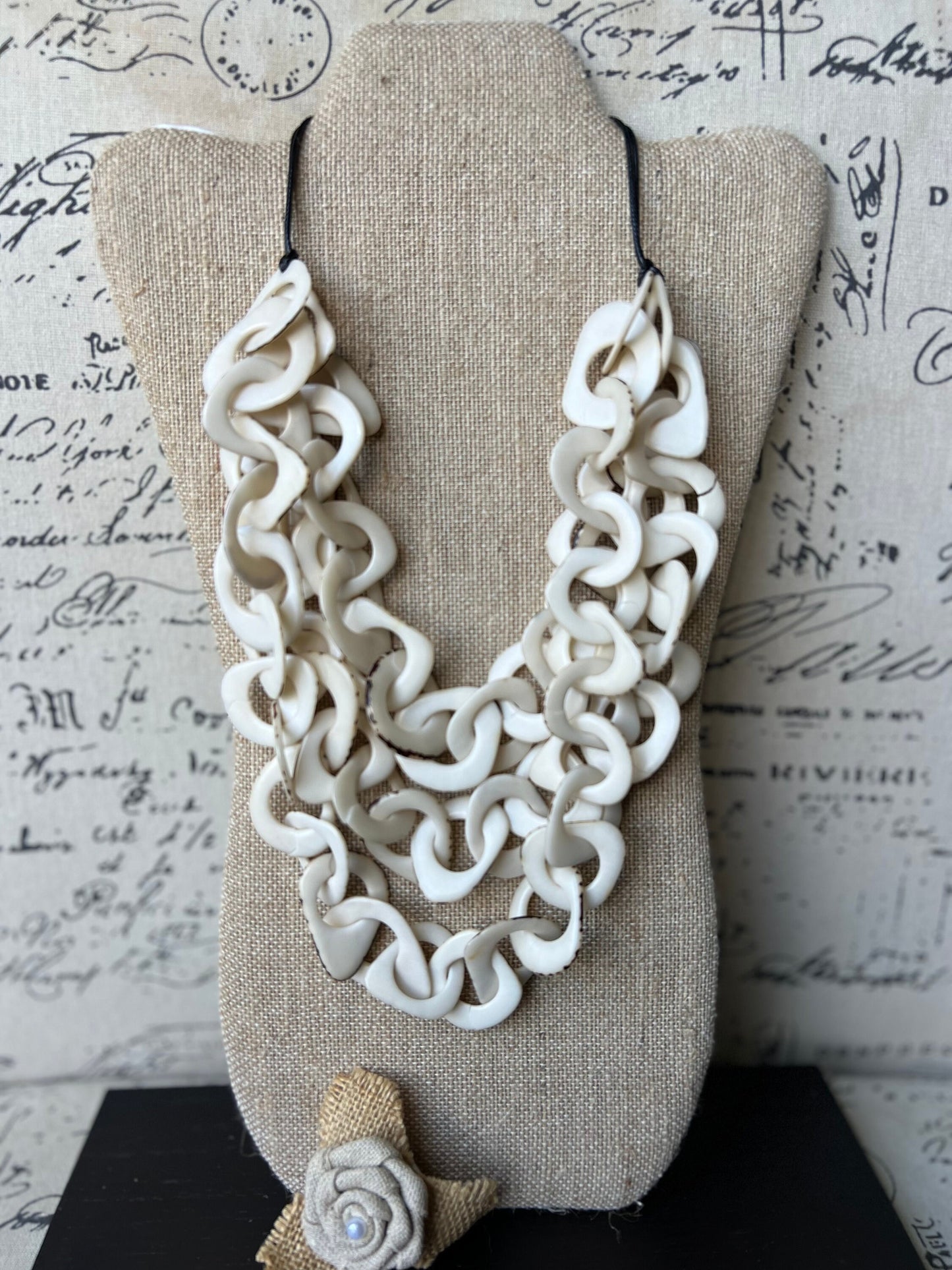 Ivory white necklace 14 year wedding anniversary gift for wife Tagua jewelry Spring fashion trends Wearable art Statement necklace for women