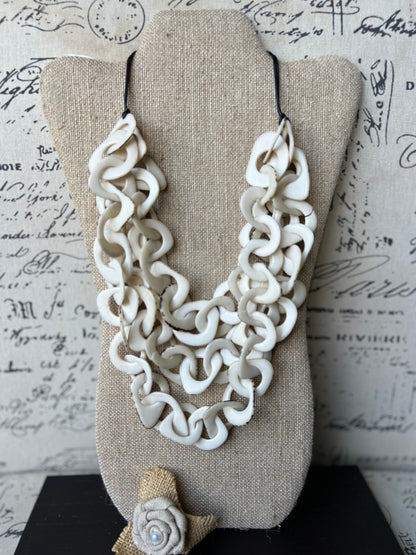 Ivory white necklace 14 year wedding anniversary gift for wife Tagua jewelry Spring fashion trends Wearable art Statement necklace for women