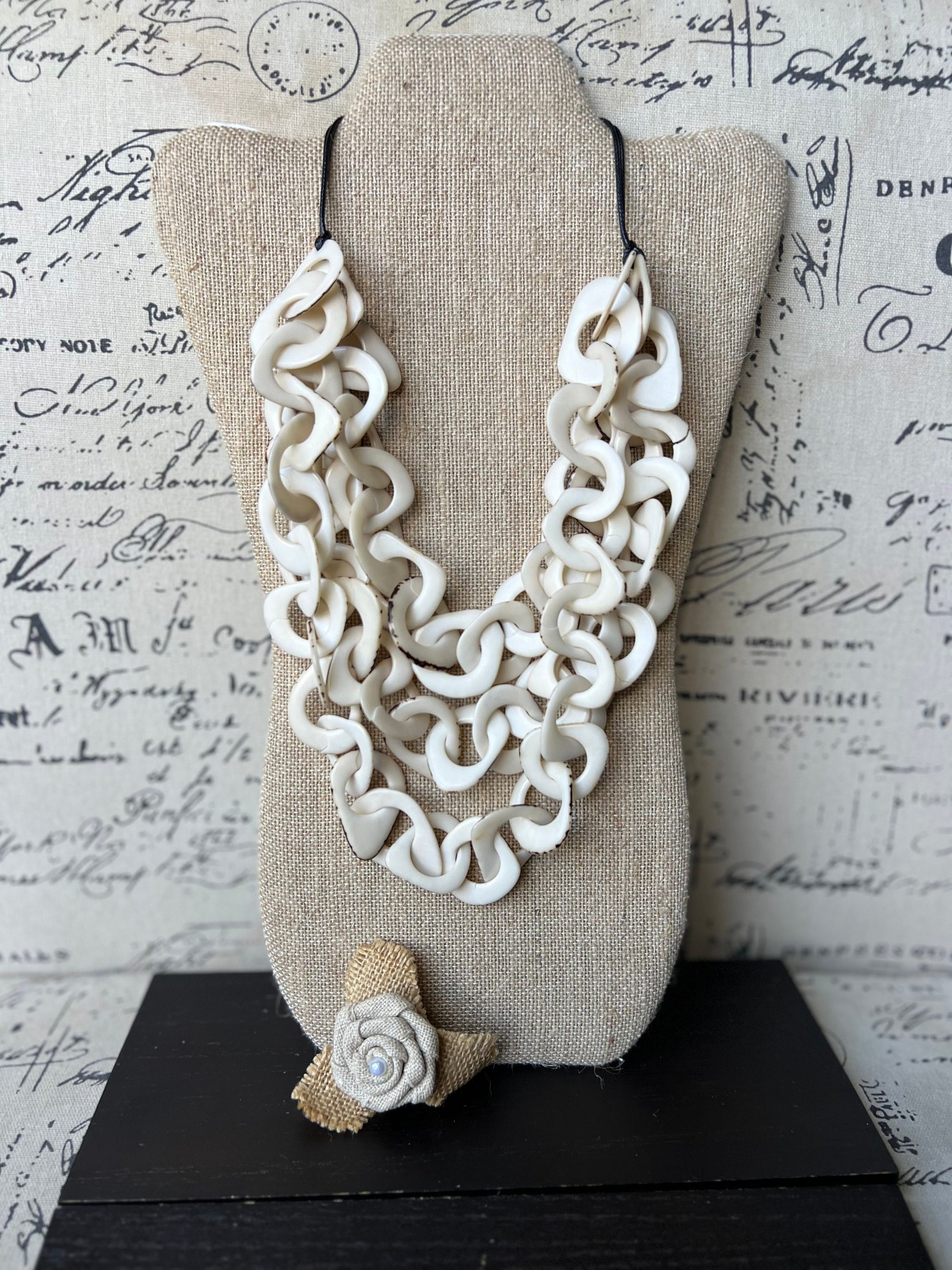 Ivory white necklace 14 year wedding anniversary gift for wife Tagua jewelry Spring fashion trends Wearable art Statement necklace for women