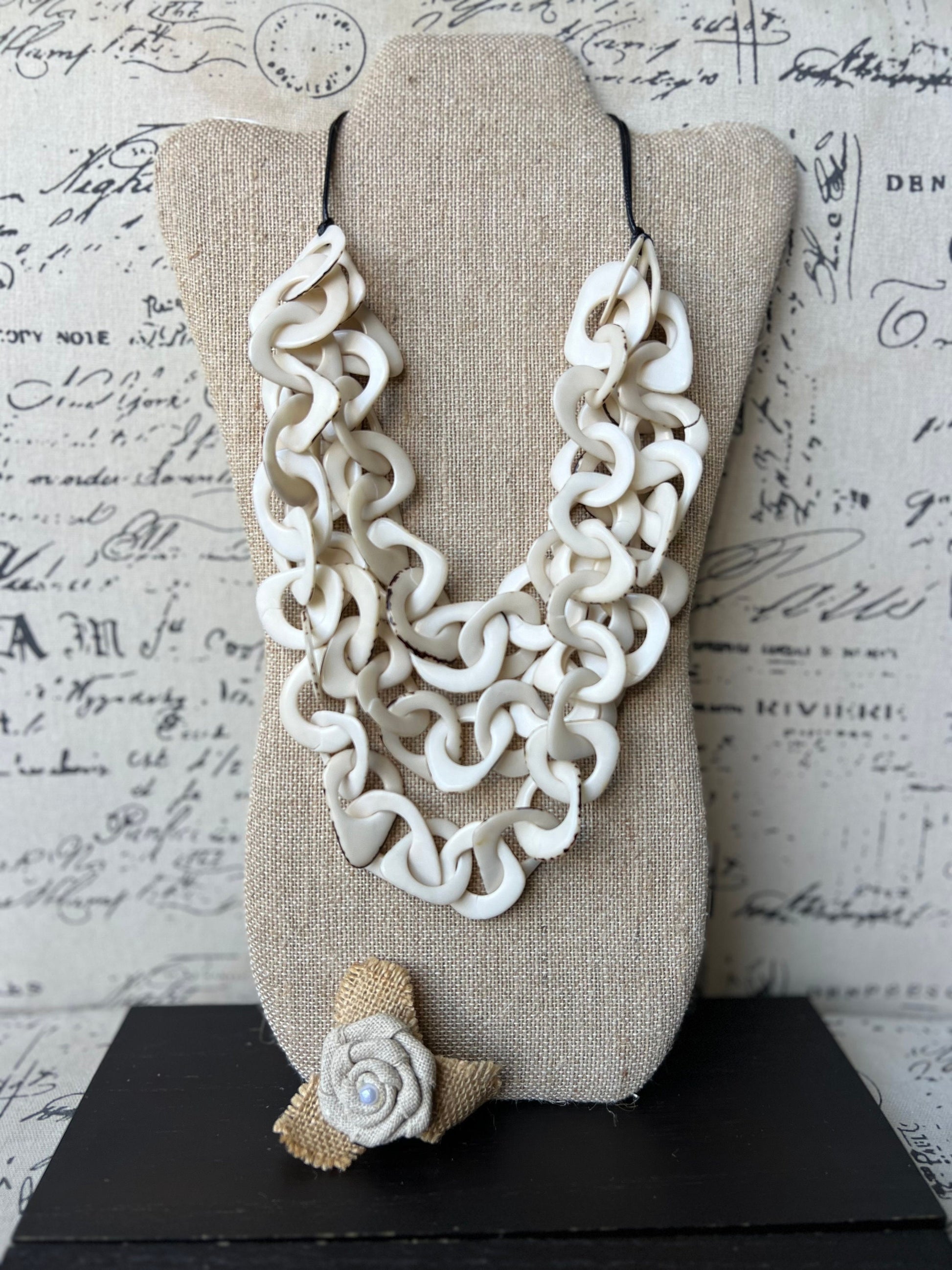 Ivory white necklace 14 year wedding anniversary gift for wife Tagua jewelry Fall fashion trends Wearable art Statement necklace for women
