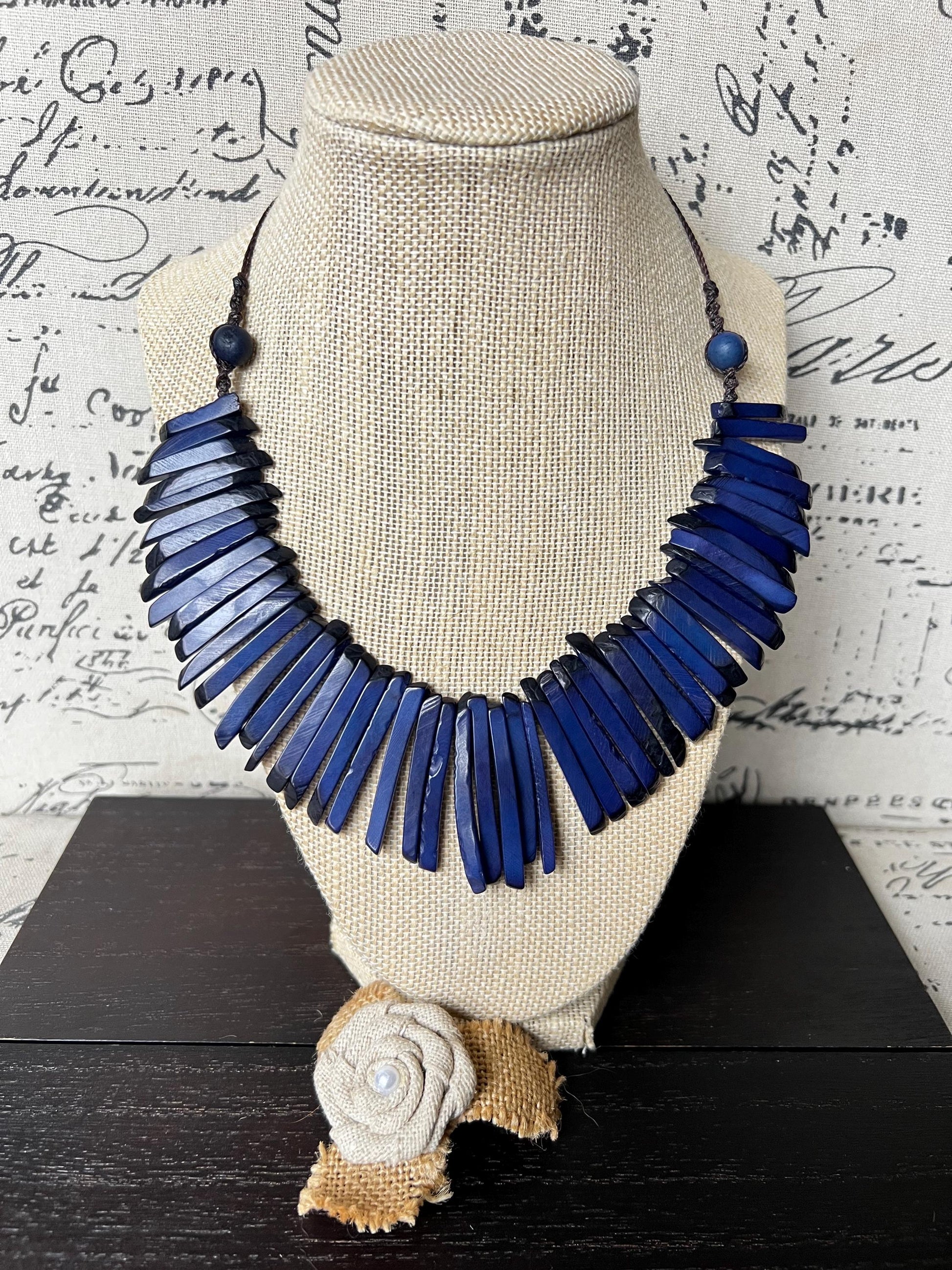 Blue Tagua necklace Handmade statement necklace Wearable art Adjustable cord Spiky beaded necklace Mothers day gifts Spring fashion 2025