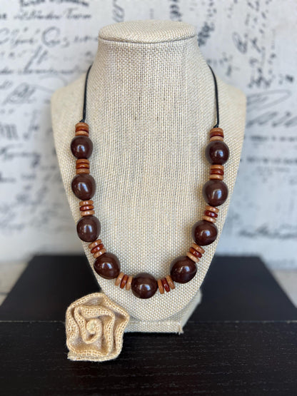 Brown statement necklace with bubblegum beads Trendy necklaces for woman Big bold necklace Adjustable cord Mothers day gifts Wearable art