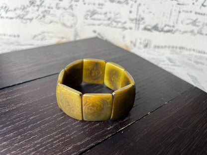 Olive green beaded bracelet Tagua nut Jewelry Spring fashion Big bold beads Wide cuff bangle Art to wear Artisan handmade Mothers day gifts