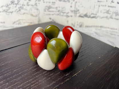 Green maroon and ivory statement bracelet Tagua jewelry Big chunky bangle Artsy gifts Summer fashion Art to wear Cruise to wear Handmade