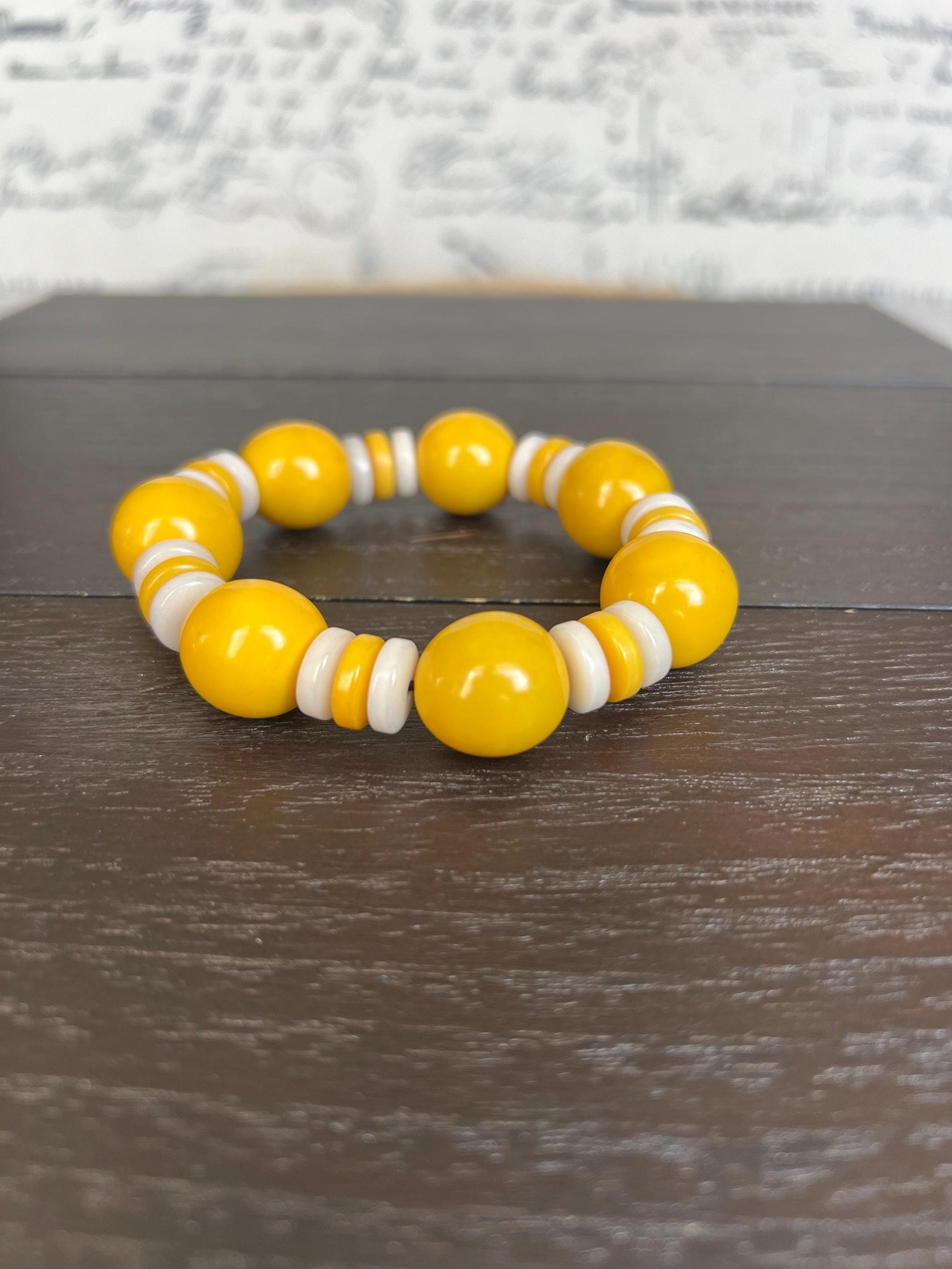 Yellow statement bracelet Spring fashion 2025 Tagua jewelry Big bold bangle Mothers day gifts Stretch elastic bracelet Wearable art