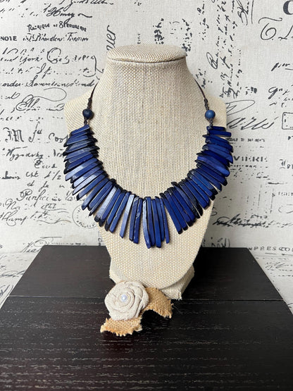 Blue Tagua necklace Handmade statement necklace Wearable art Adjustable cord Spiky beaded necklace Mothers day gifts Spring fashion 2025