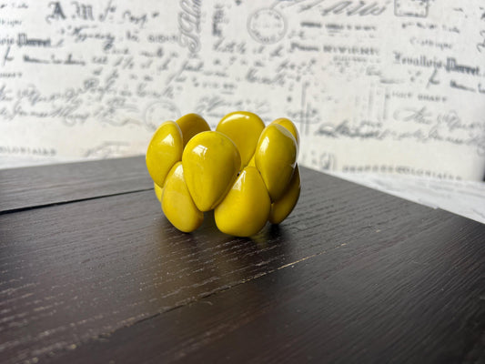 Yellow green statement bracelet Tagua jewelry Big bangle Trendy custom jewelry Wearable art Beach fashion Elastic stretch bracelet