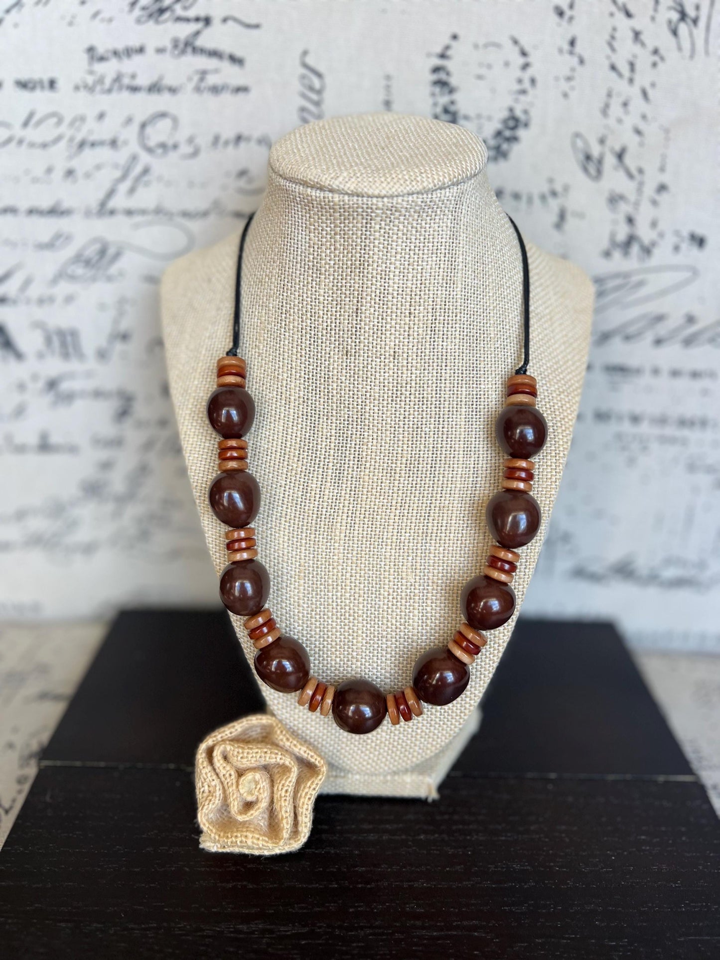 Brown statement necklace with bubblegum beads Trendy necklaces for woman Big bold necklace Adjustable cord Wearable art Fall fashion trend