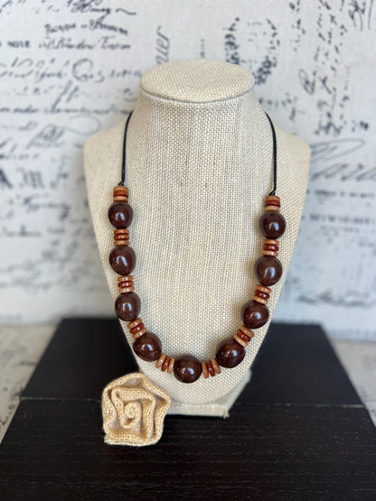 Brown statement necklace with bubblegum beads Trendy necklaces for woman Big bold necklace Adjustable cord Wearable art Fall fashion trend