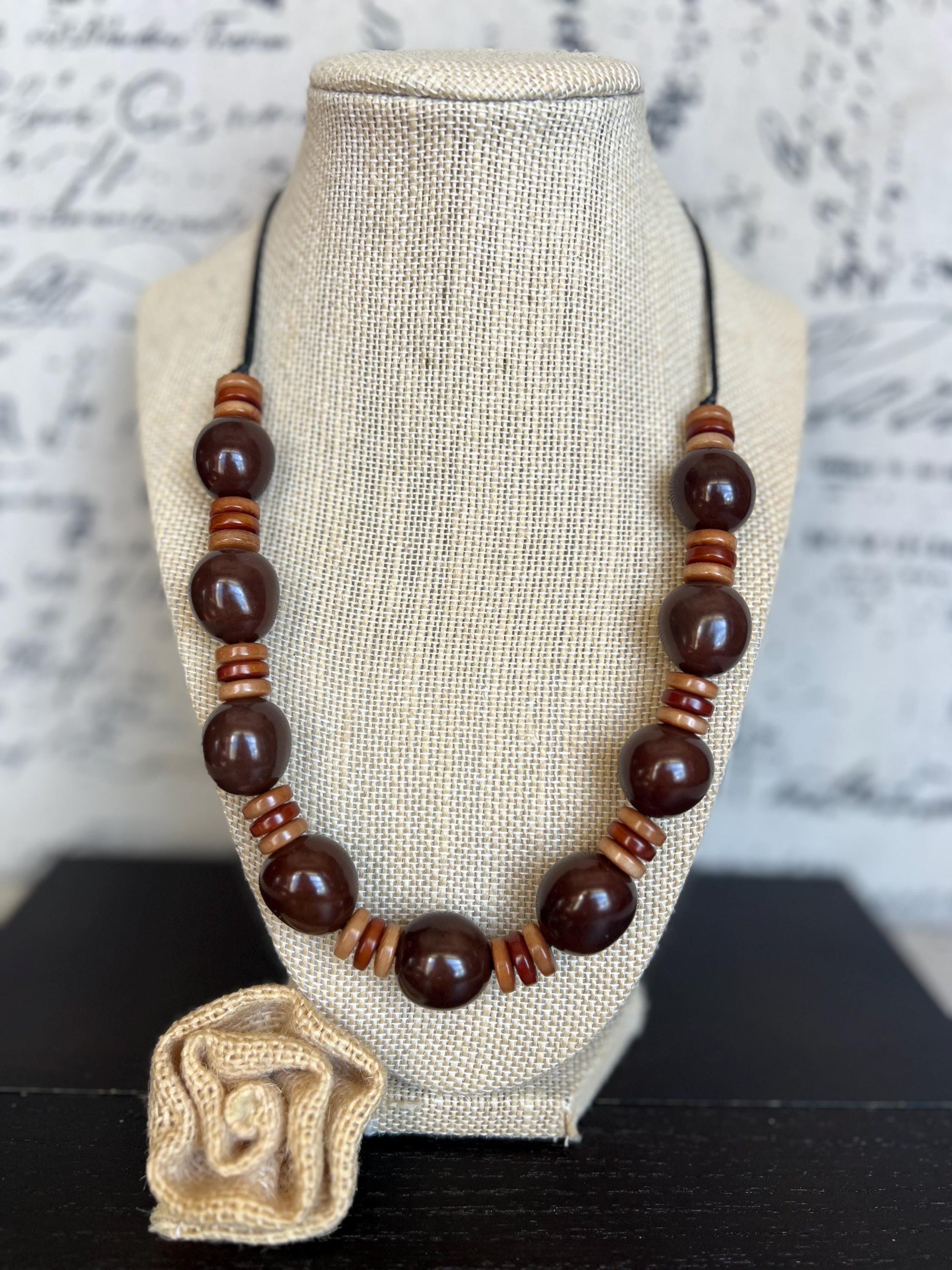 Brown statement necklace with bubblegum beads Trendy necklaces for woman Big bold necklace Adjustable cord Wearable art Fall fashion trend