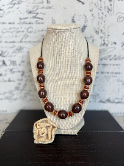 Brown statement necklace with bubblegum beads Trendy necklaces for woman Big bold necklace Adjustable cord Wearable art Fall fashion trend