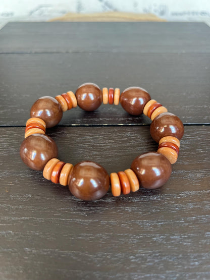 Brown statement bracelet Tagua jewelry Big bold bangle Wearable art Elastic stretch bracelet Summer fashion Cruise trends Artisan handmade