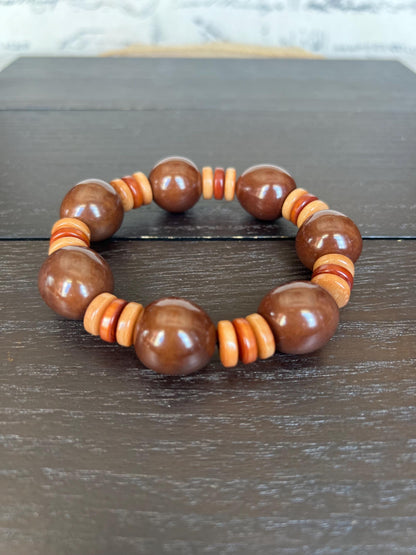 Brown statement bracelet Tagua jewelry Big bold bangle Wearable art Elastic stretch bracelet Summer fashion Cruise trends Artisan handmade