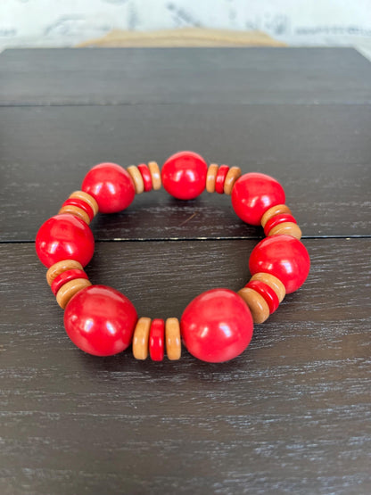Red statement bracelet Mothers day gifts Tagua jewelry Big bangle Spring fashion Trendy custom jewelry Stretch elastic bangle Art to wear