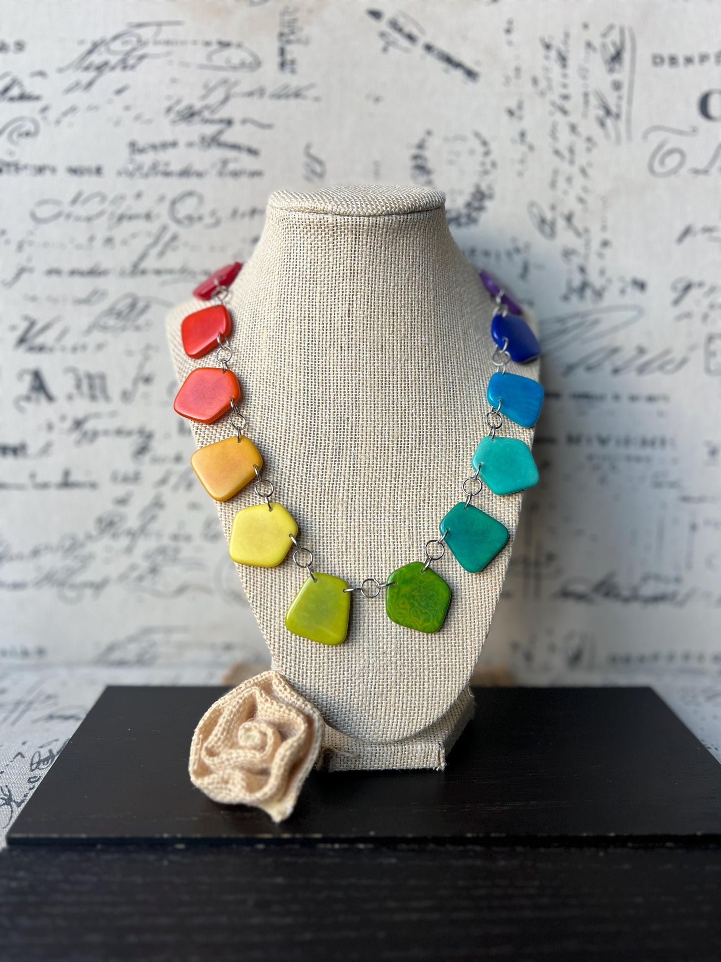 Rainbow beaded necklace Tagua jewelry Statement lightweight necklace Chocker style necklace Wearable art Multi color necklace Pride jewelry