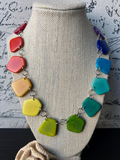 Rainbow beaded necklace Tagua jewelry Statement lightweight necklace Chocker style necklace Wearable art Multi color necklace Pride jewelry