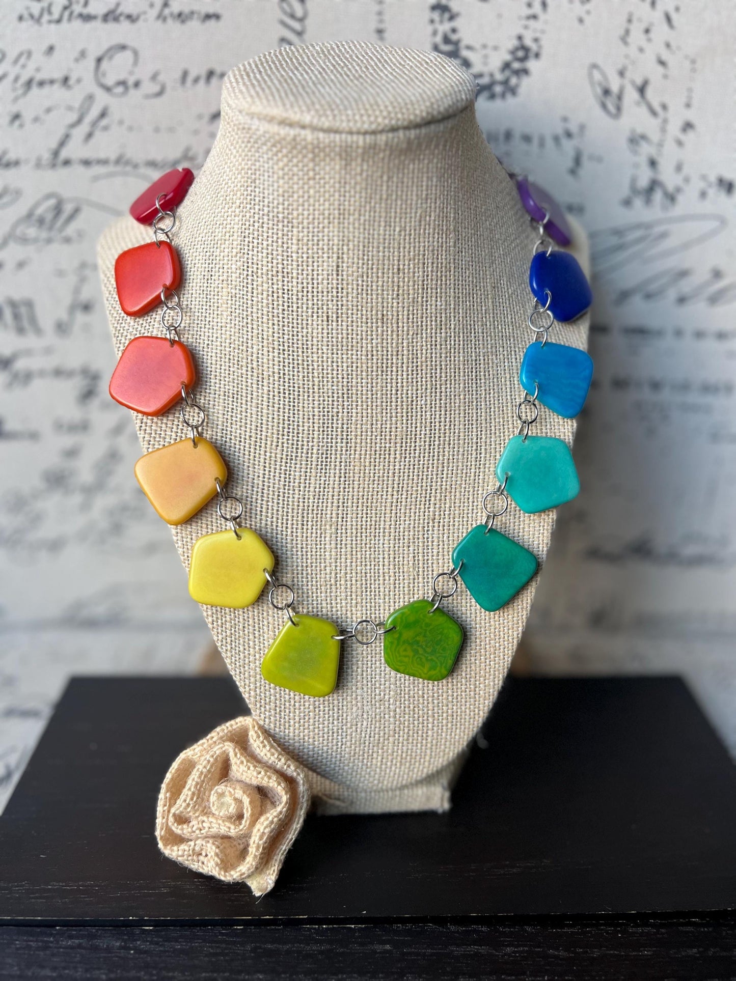 Rainbow beaded necklace Tagua jewelry Statement lightweight necklace Chocker style necklace Wearable art Multi color necklace Pride jewelry