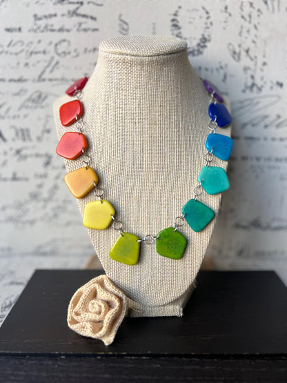 Rainbow necklace.
statement necklace.
Tagua necklace.
Lightweight chocker.
Gifts for women
