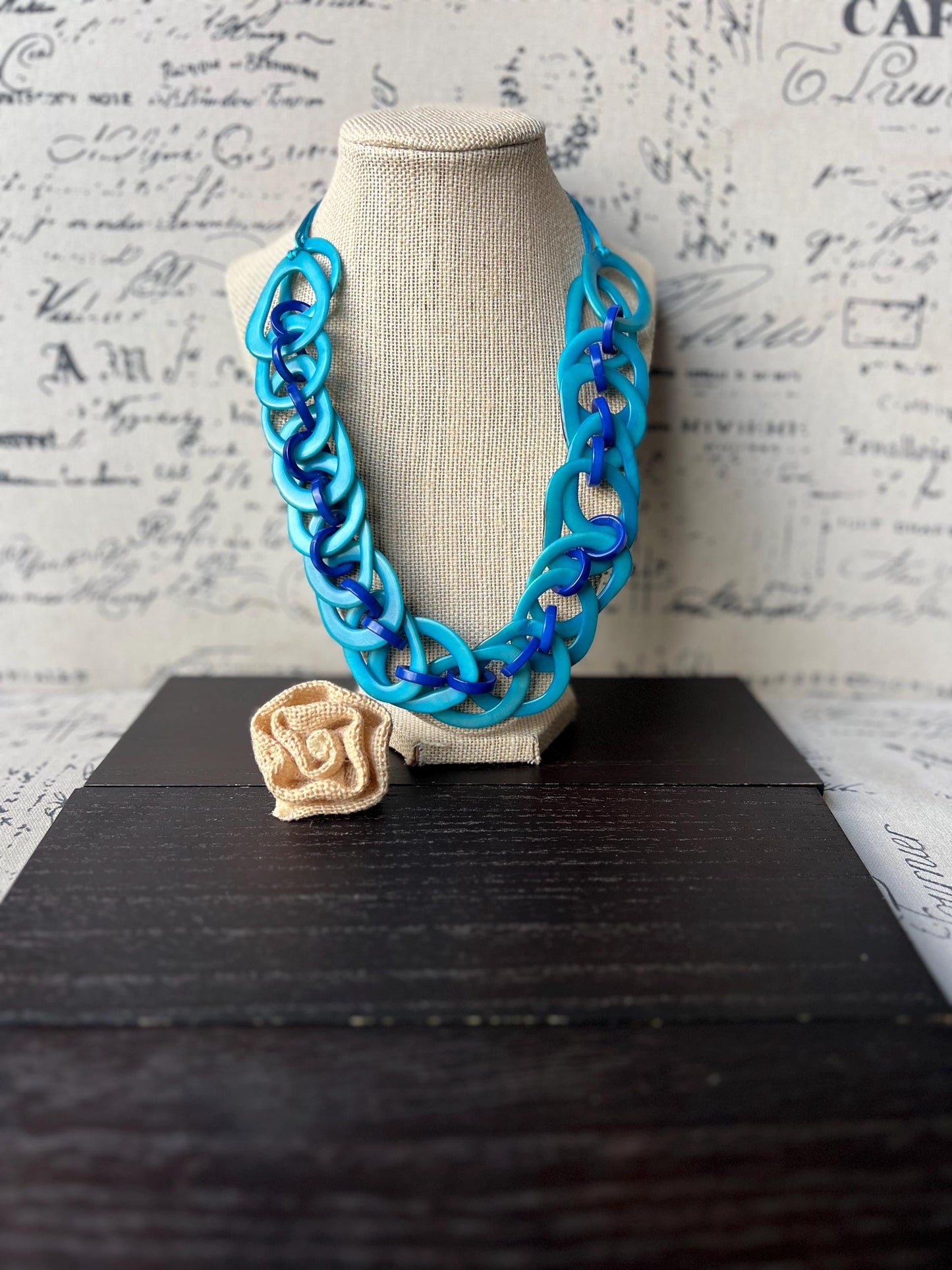 Turquoise statement necklace Tagua jewelry Adjustable cord Big bold necklaces Fall fashion Wearable Art Handmade beaded necklace