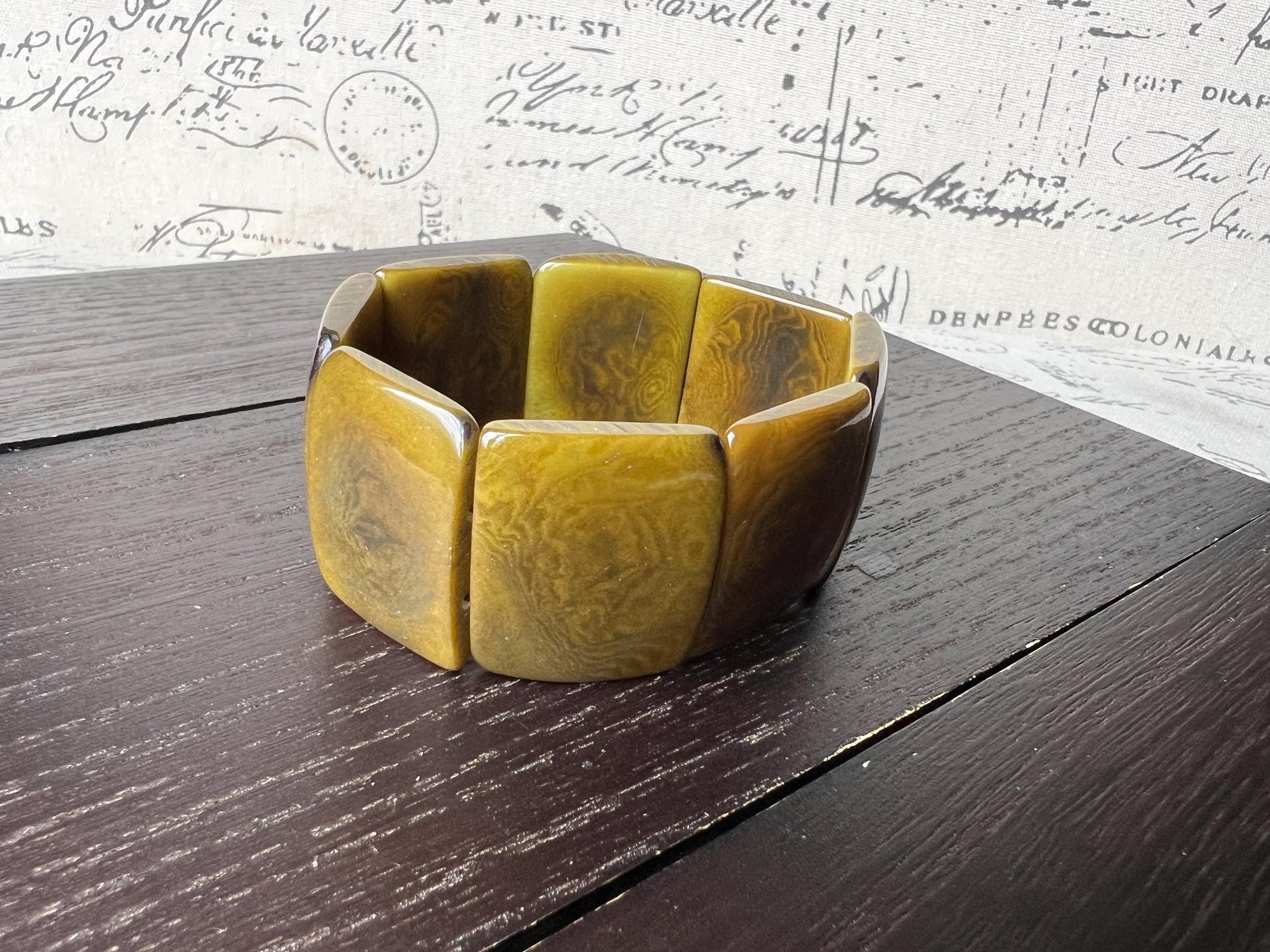 Olive green beaded bracelet Tagua nut Jewelry Spring fashion Big bold beads Wide cuff bangle Art to wear Artisan handmade Mothers day gifts