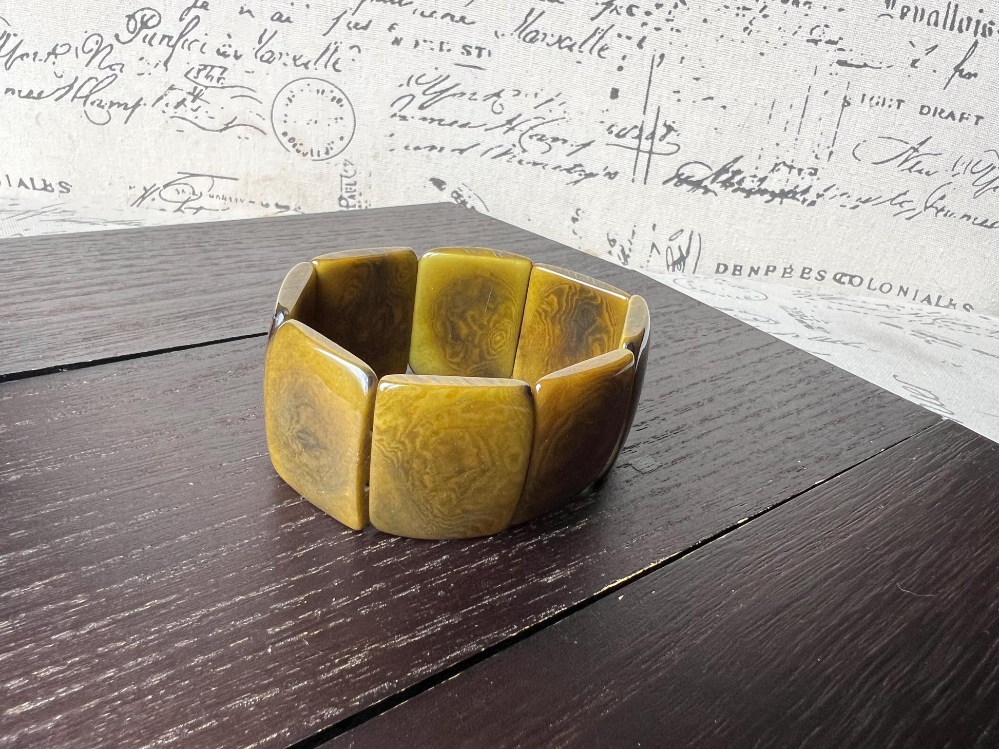 Olive green beaded bracelet Tagua nut Jewelry Spring fashion Big bold beads Wide cuff bangle Art to wear Artisan handmade Mothers day gifts