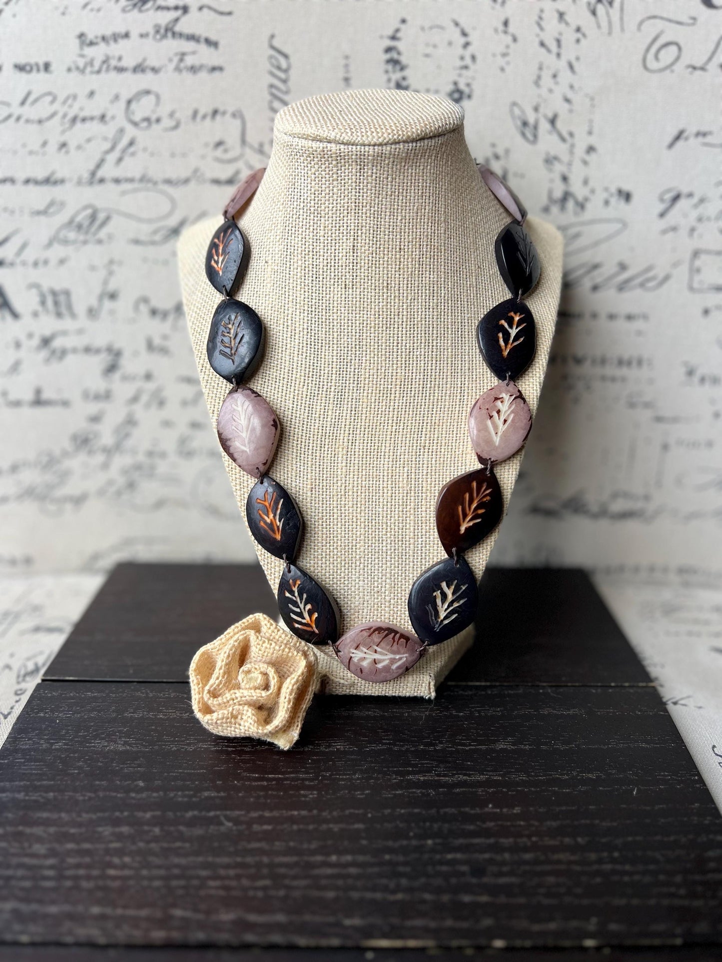 Brown leaf statement necklace Tagua necklace Spring fashion Handmade adjustable and lightweight Easter outfit Mother's day gifts