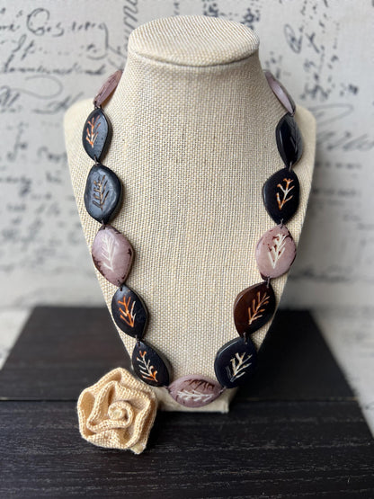 Brown leaf statement necklace Tagua necklace Spring fashion Handmade adjustable and lightweight Easter outfit Mother's day gifts