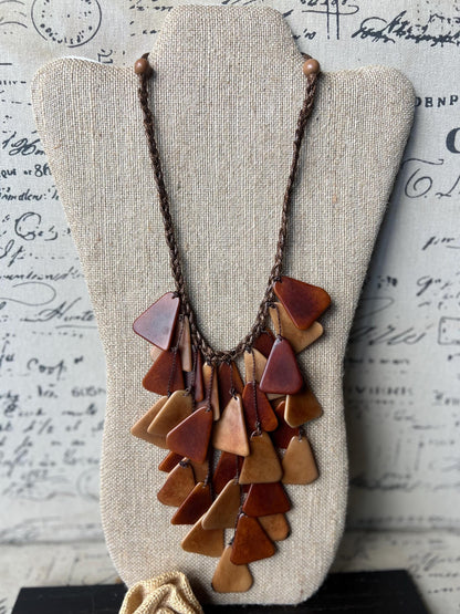 Brown statement necklace Tagua jewelry Fashion necklace for women Waterfall necklace adjustable cord Cascade necklace Fall fashion