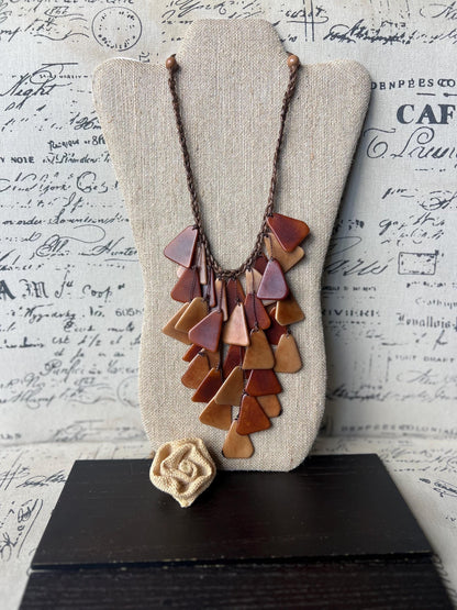 Brown statement necklace Tagua jewelry Fashion necklace for women Waterfall necklace adjustable cord Cascade necklaceSummer fashion