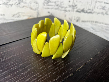 Green beaded bracelet Tagua jewelry Stretch elastic bangle Wearable art Summer fashion Trending jewelry Cruise wear Artisan handmade