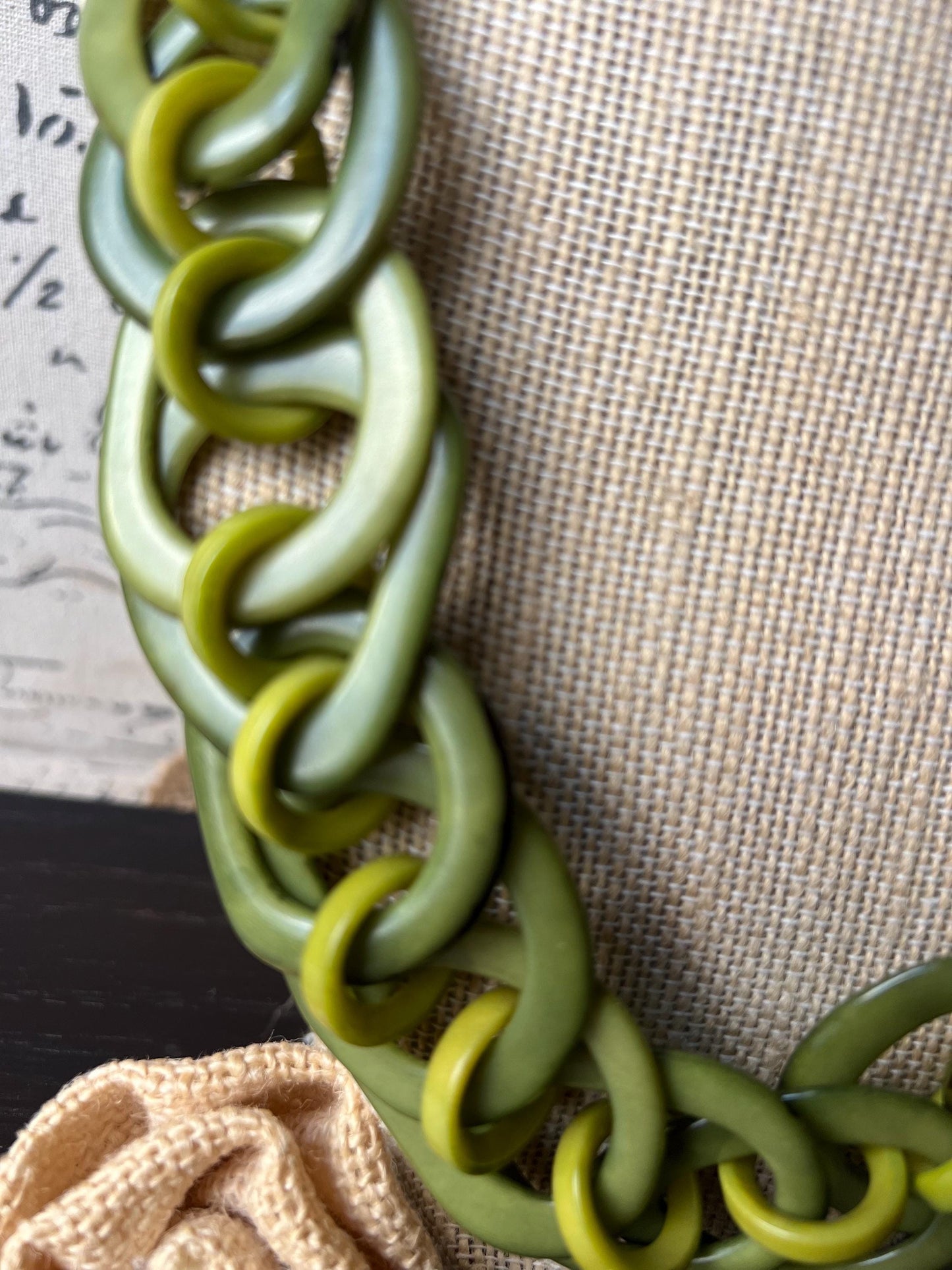 Green beaded statement necklace Tagua nut jewelry Adjustable cord Big bold chunky necklace Wearable art Fall fashion Cruise wear