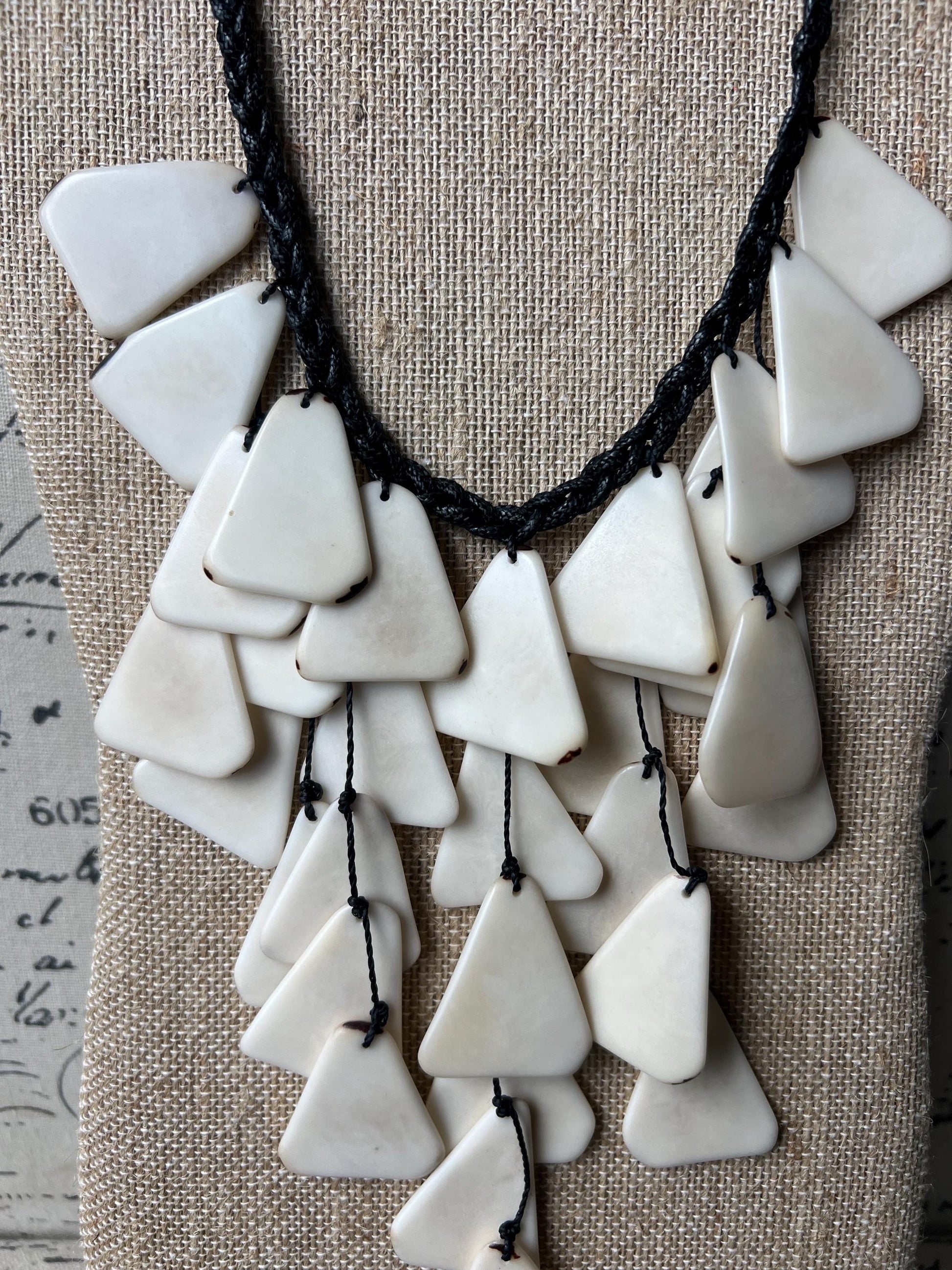 White statement necklace 14 year wedding anniversary gift for wife Tagua jewelry Big bold chunky necklace Fall fashion Trendy jewelry
